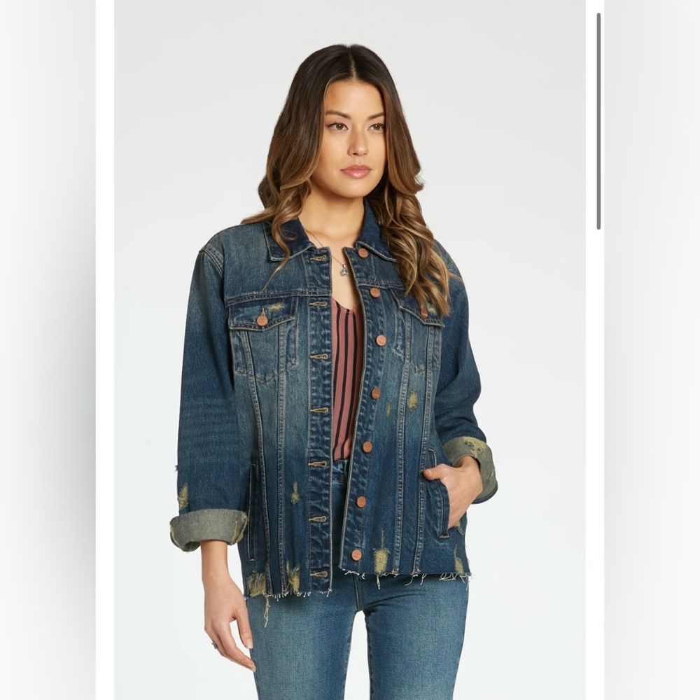 Dear John Elsie Oversized Destructed Frayed Hem 100% Cotton Denim Jacket Size M